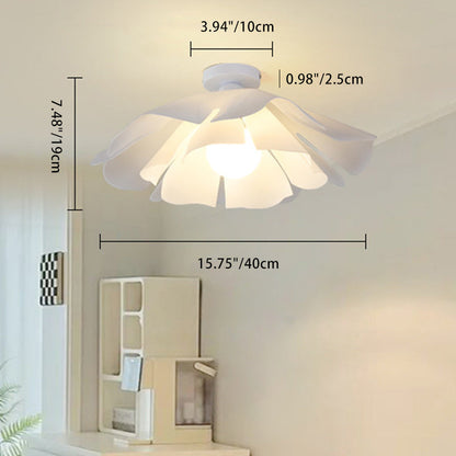 Modern Minimalist Romantic Flower Petal Disc Base Iron Acrylic 1-Light Semi-Flush Mount Ceiling Light For Bedroom