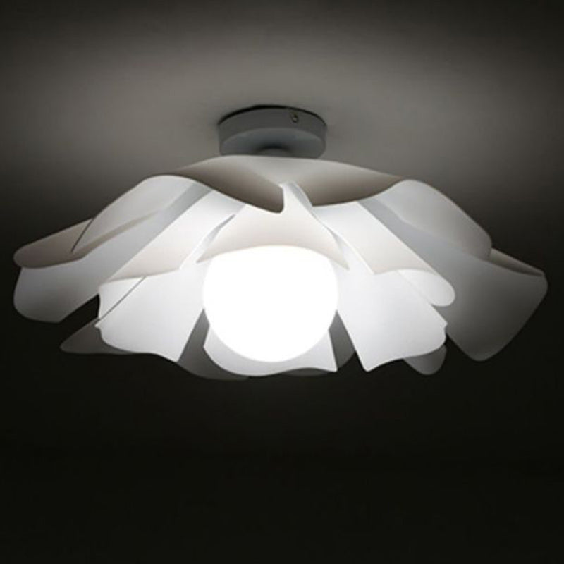 Modern Minimalist Romantic Flower Petal Disc Base Iron Acrylic 1-Light Semi-Flush Mount Ceiling Light For Bedroom