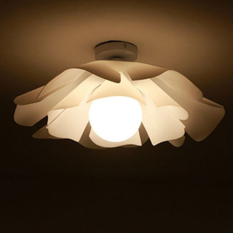 Modern Minimalist Romantic Flower Petal Disc Base Iron Acrylic 1-Light Semi-Flush Mount Ceiling Light For Bedroom