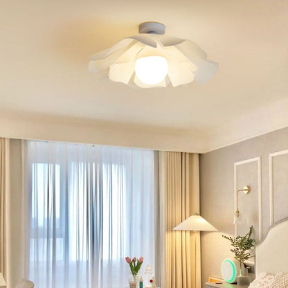 Modern Minimalist Romantic Flower Petal Disc Base Iron Acrylic 1-Light Semi-Flush Mount Ceiling Light For Bedroom