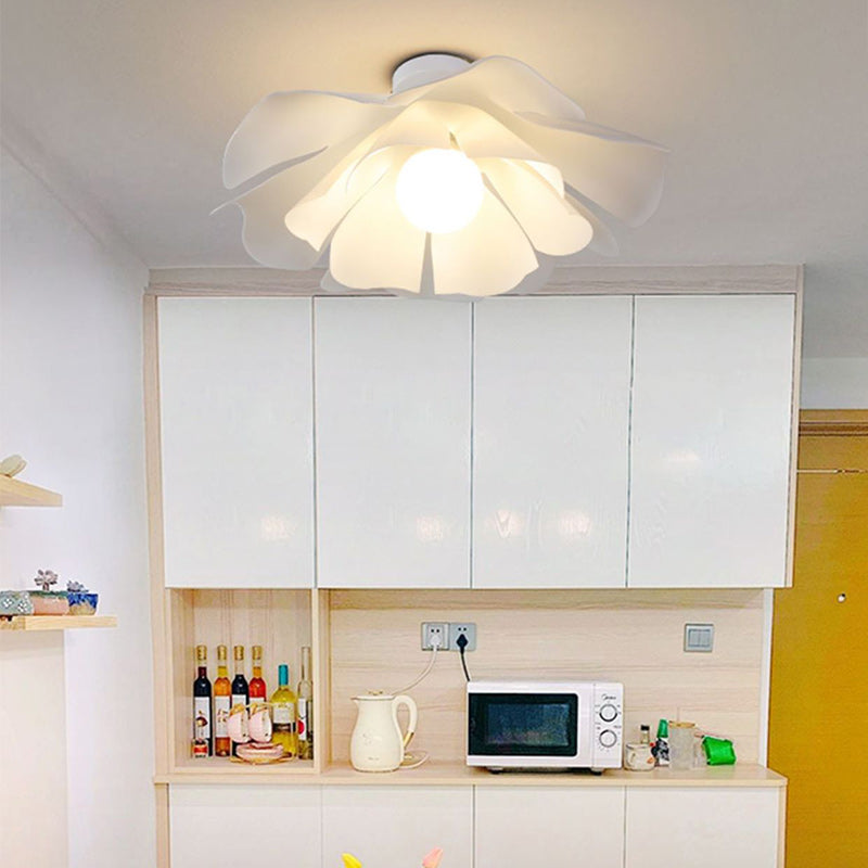 Modern Minimalist Romantic Flower Petal Disc Base Iron Acrylic 1-Light Semi-Flush Mount Ceiling Light For Bedroom