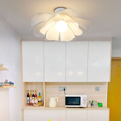 Modern Minimalist Romantic Flower Petal Disc Base Iron Acrylic 1-Light Semi-Flush Mount Ceiling Light For Bedroom