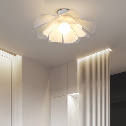 Modern Minimalist Romantic Flower Petal Disc Base Iron Acrylic 1-Light Semi-Flush Mount Ceiling Light For Bedroom