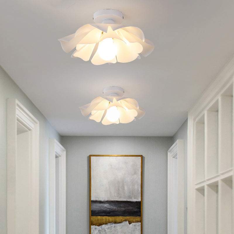 Modern Minimalist Romantic Flower Petal Disc Base Iron Acrylic 1-Light Semi-Flush Mount Ceiling Light For Bedroom