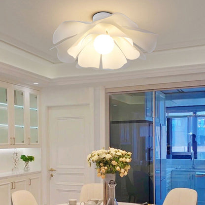 Modern Minimalist Romantic Flower Petal Disc Base Iron Acrylic 1-Light Semi-Flush Mount Ceiling Light For Bedroom