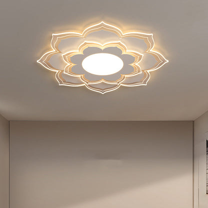 Contemporary Scandinavian Round Flower Multi-Layer Petal Iron Acrylic LED Flush Mount Ceiling Light For Living Room
