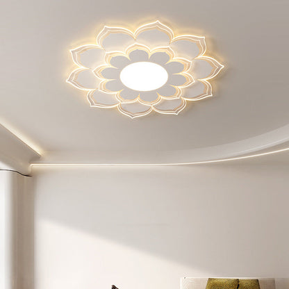 Contemporary Scandinavian Round Flower Multi-Layer Petal Iron Acrylic LED Flush Mount Ceiling Light For Living Room
