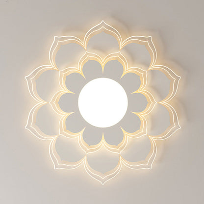 Contemporary Scandinavian Round Flower Multi-Layer Petal Iron Acrylic LED Flush Mount Ceiling Light For Living Room