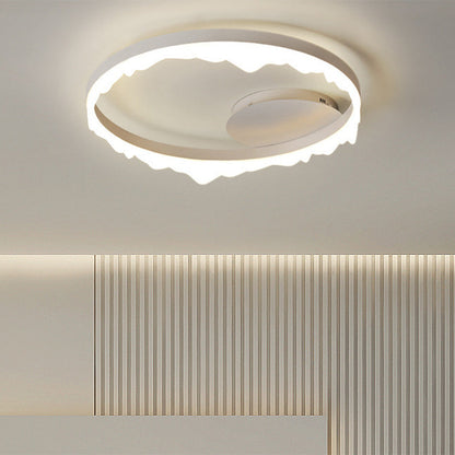 Contemporary Scandinavian Round Circle Cream Iron Aluminum Acrylic LED Semi-Flush Mount Ceiling Light For Bedroom