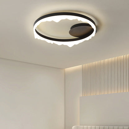 Contemporary Scandinavian Round Circle Cream Iron Aluminum Acrylic LED Semi-Flush Mount Ceiling Light For Bedroom