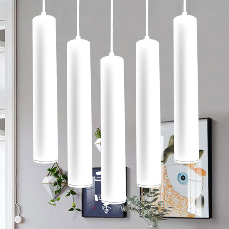 Modern Minimalist Cylinder Long Tube Die-Cast Aluminum Acrylic LED Pendant Light For Living Room