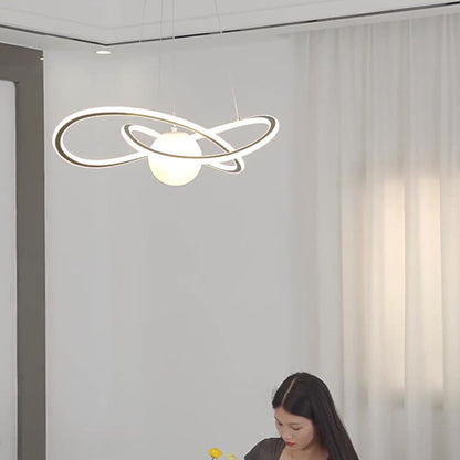 Contemporary Scandinavian Circle Around Moon Iron Aluminum Resin LED Chandeliers Island Light For Dining Room
