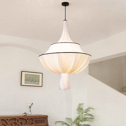 Traditional French Semi-Circular Tower Hardware Fabric 1-Light Pendant Light For Living Room