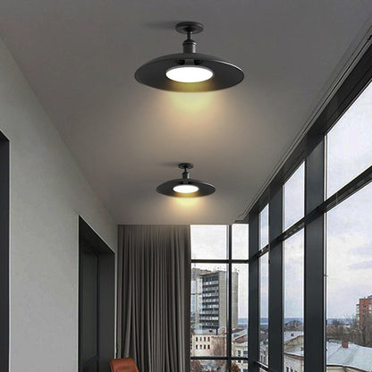 Traditional Vintage Waterproof Flared Cylinder Disc Base Iron 1-Light Semi-Flush Mount Ceiling Light For Outdoor Patio