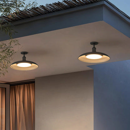 Traditional Vintage Waterproof Flared Cylinder Disc Base Iron 1-Light Semi-Flush Mount Ceiling Light For Outdoor Patio