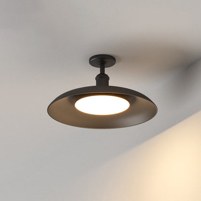 Traditional Vintage Waterproof Flared Cylinder Disc Base Iron 1-Light Semi-Flush Mount Ceiling Light For Outdoor Patio
