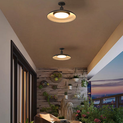 Traditional Vintage Waterproof Flared Cylinder Disc Base Iron 1-Light Semi-Flush Mount Ceiling Light For Outdoor Patio