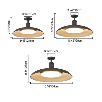 Traditional Vintage Waterproof Flared Cylinder Disc Base Iron 1-Light Semi-Flush Mount Ceiling Light For Outdoor Patio