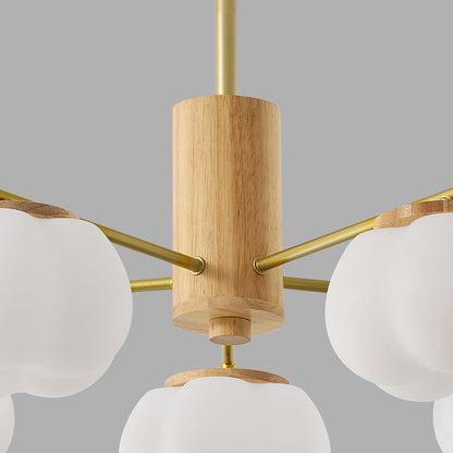 Contemporary Scandinavian Branch Persimmon Cylinder Disc Base Hardware Raw Wood Plastic 5/8 Light Chandelier For Living Room