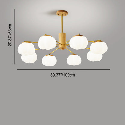 Contemporary Scandinavian Branch Persimmon Cylinder Disc Base Hardware Raw Wood Plastic 5/8 Light Chandelier For Living Room