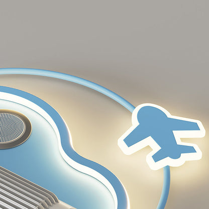 Contemporary Creative Cartoon Kids Airplane Clouds Aluminum Iron Acrylic LED Flush Mount Ceiling Fan Light For Bedroom