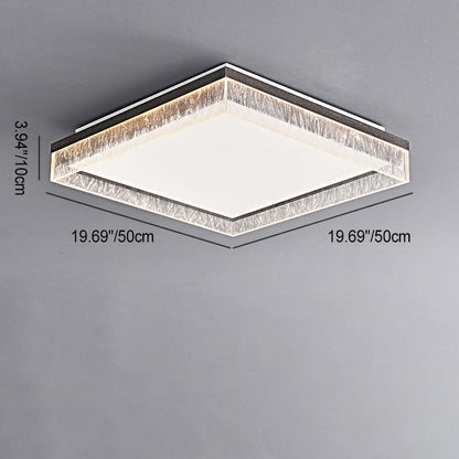 Modern Luxury Round Square Textured Aluminum Acrylic LED Flush Mount Ceiling Light For Bedroom