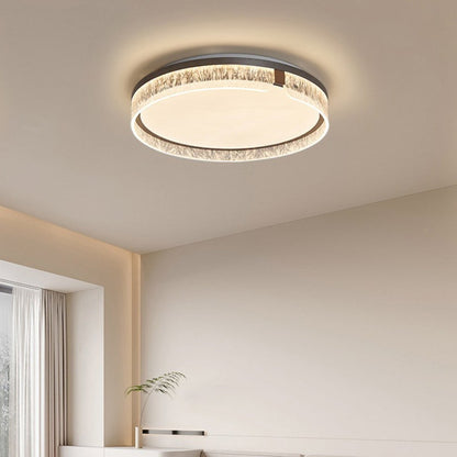 Modern Luxury Round Square Textured Aluminum Acrylic LED Flush Mount Ceiling Light For Bedroom
