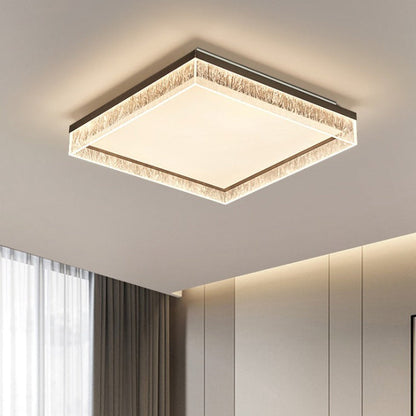 Modern Luxury Round Square Textured Aluminum Acrylic LED Flush Mount Ceiling Light For Bedroom