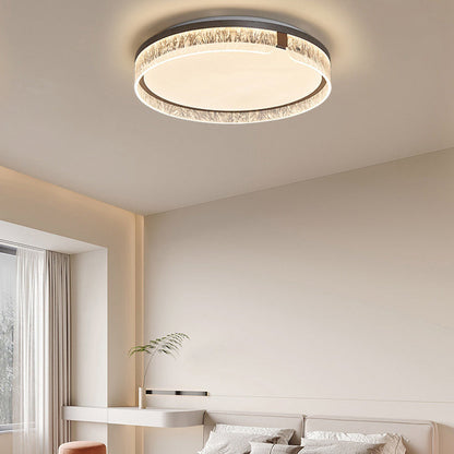 Modern Luxury Round Square Textured Aluminum Acrylic LED Flush Mount Ceiling Light For Bedroom