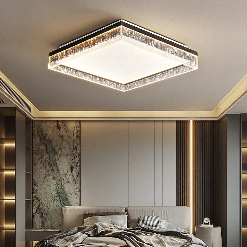 Modern Luxury Round Square Textured Aluminum Acrylic LED Flush Mount Ceiling Light For Bedroom