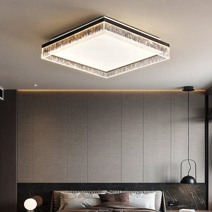 Modern Luxury Round Square Textured Aluminum Acrylic LED Flush Mount Ceiling Light For Bedroom