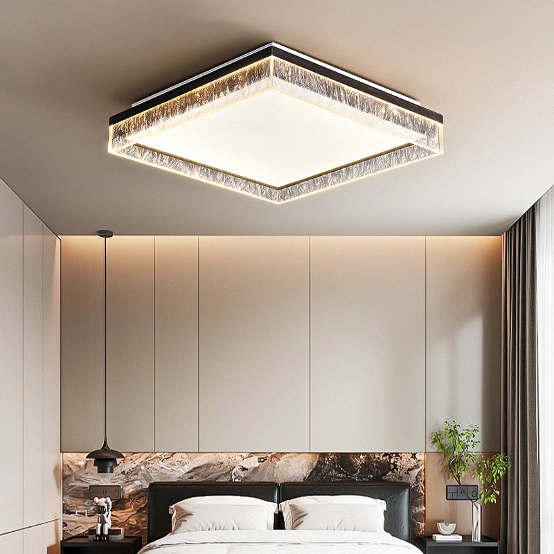 Modern Luxury Round Square Textured Aluminum Acrylic LED Flush Mount Ceiling Light For Bedroom