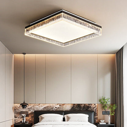Modern Luxury Round Square Textured Aluminum Acrylic LED Flush Mount Ceiling Light For Bedroom