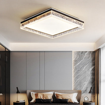 Modern Luxury Round Square Textured Aluminum Acrylic LED Flush Mount Ceiling Light For Bedroom
