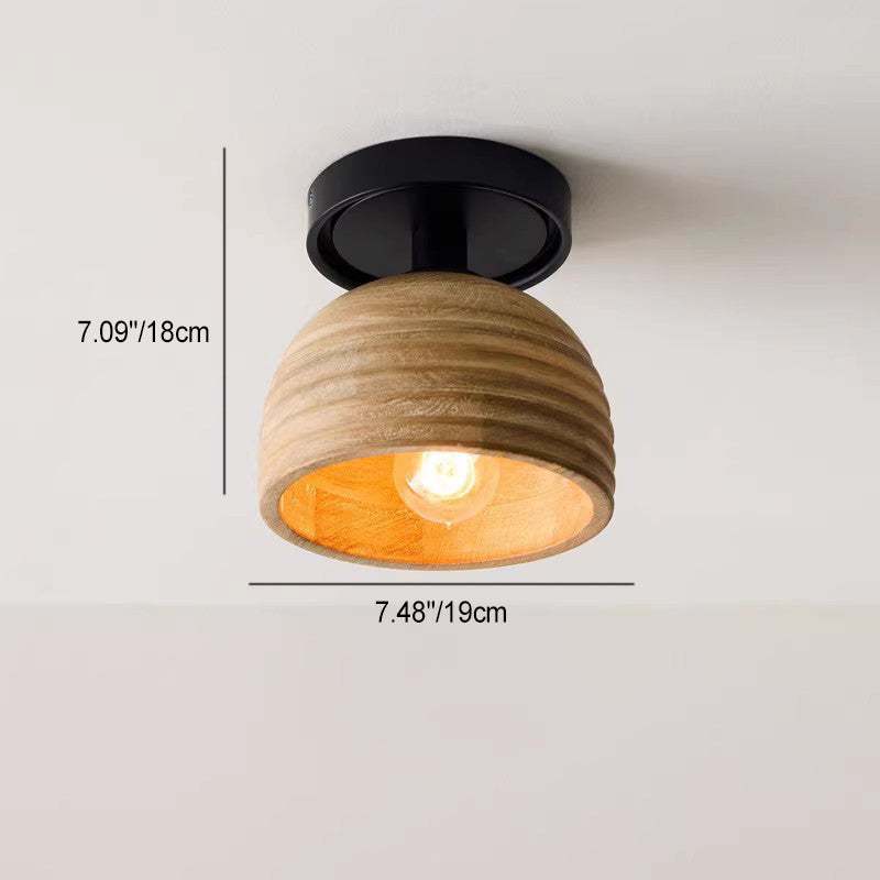 Traditional Vintage Semi-Circle Striped Iron Wood 1-Light Semi-Flush Mount Ceiling Light For Living Room