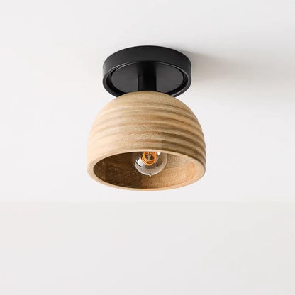 Traditional Vintage Semi-Circle Striped Iron Wood 1-Light Semi-Flush Mount Ceiling Light For Living Room
