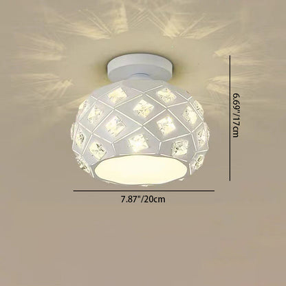 Contemporary Scandinavian Pineapple Crushed Diamonds Disc Base Metal Crystal 1-Light Semi-Flush Mount Ceiling Light For Living Room