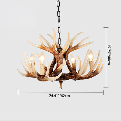 Traditional Vintage Antler Branch Sconce Resin PVC 4/6 Light Chandelier For Living Room