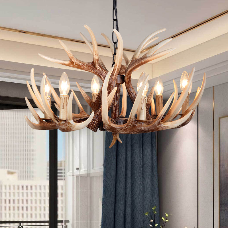 Traditional Vintage Antler Branch Sconce Resin PVC 4/6 Light Chandelier For Living Room