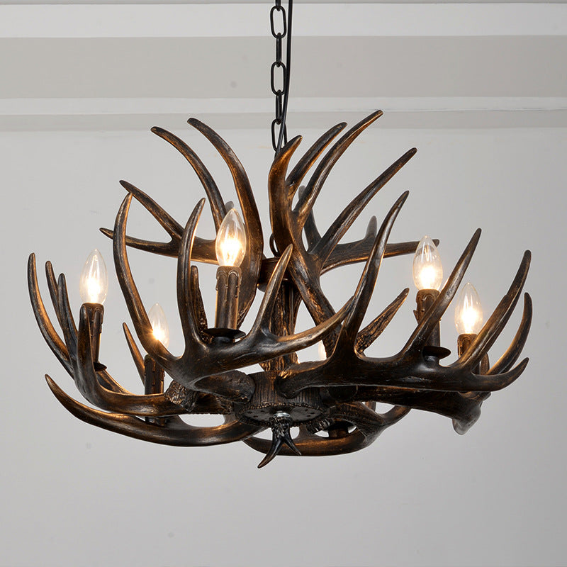 Traditional Vintage Antler Branch Sconce Resin PVC 4/6 Light Chandelier For Living Room