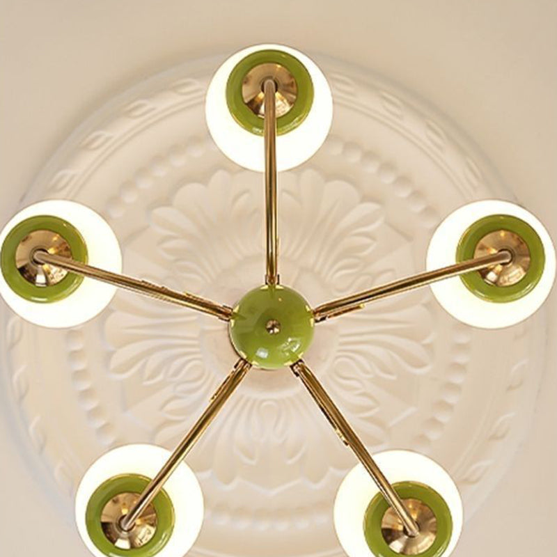 Traditional French Branch Curved Bottle Orb Pillar Iron Glass 3/5 Light Chandelier For Living Room