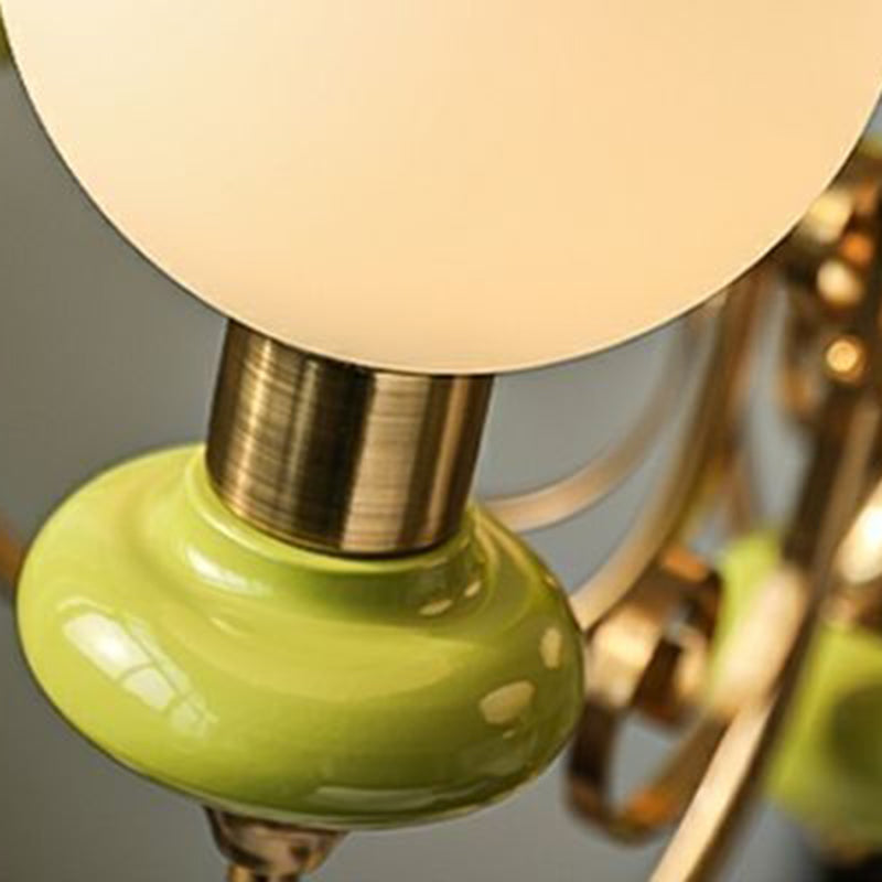 Traditional French Branch Curved Bottle Orb Pillar Iron Glass 3/5 Light Chandelier For Living Room