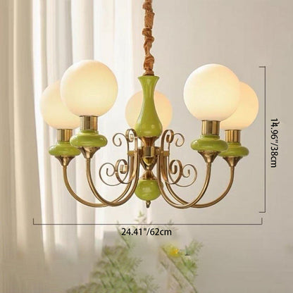 Traditional French Branch Curved Bottle Orb Pillar Iron Glass 3/5 Light Chandelier For Living Room