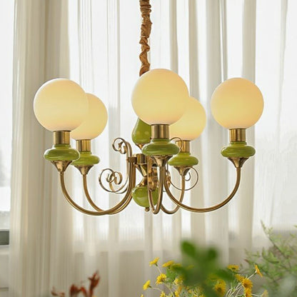 Traditional French Branch Curved Bottle Orb Pillar Iron Glass 3/5 Light Chandelier For Living Room