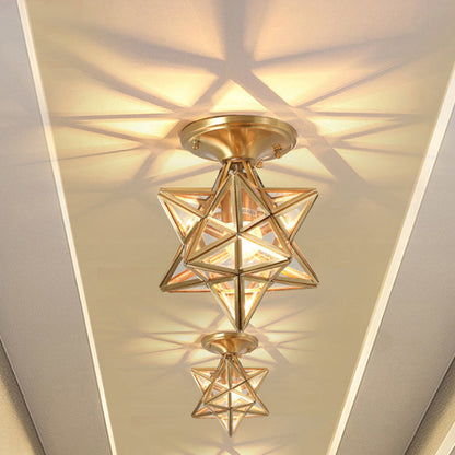 Contemporary Scandinavian Diamond Disc Base Copper Glass 1-Light Semi-Flush Mount Ceiling Light For Living Room