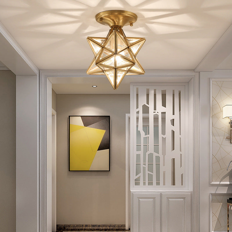 Contemporary Scandinavian Diamond Disc Base Copper Glass 1-Light Semi-Flush Mount Ceiling Light For Living Room