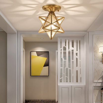 Contemporary Scandinavian Diamond Disc Base Copper Glass 1-Light Semi-Flush Mount Ceiling Light For Living Room