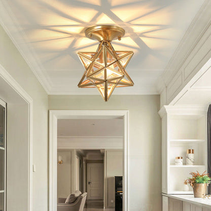 Contemporary Scandinavian Diamond Disc Base Copper Glass 1-Light Semi-Flush Mount Ceiling Light For Living Room
