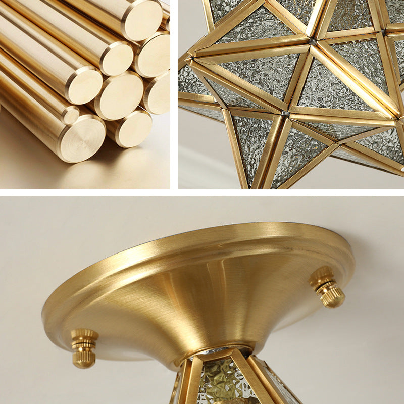 Contemporary Scandinavian Diamond Disc Base Copper Glass 1-Light Semi-Flush Mount Ceiling Light For Living Room