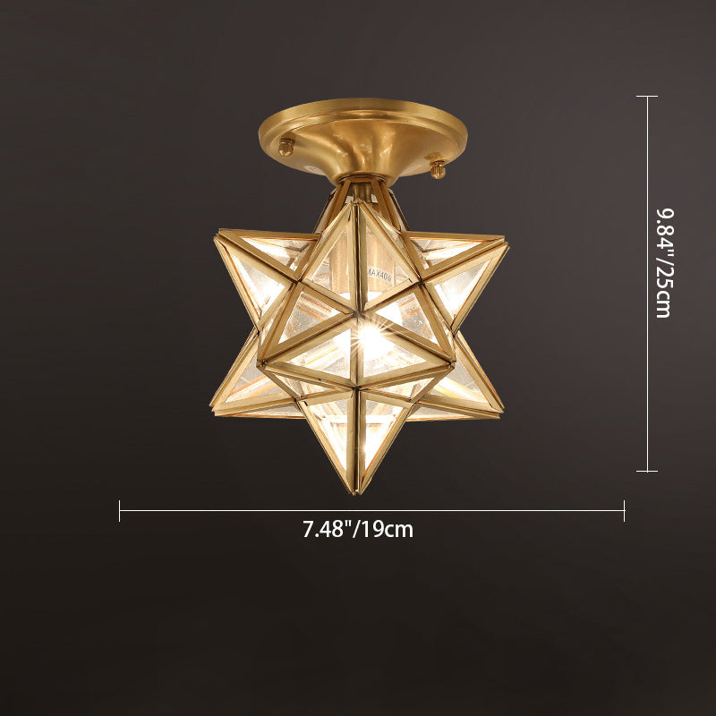 Contemporary Scandinavian Diamond Disc Base Copper Glass 1-Light Semi-Flush Mount Ceiling Light For Living Room